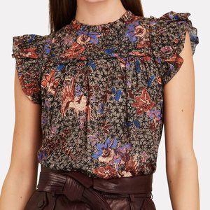 ULLA JOHNSON Louise Printed Ruffle Sleeveless Top